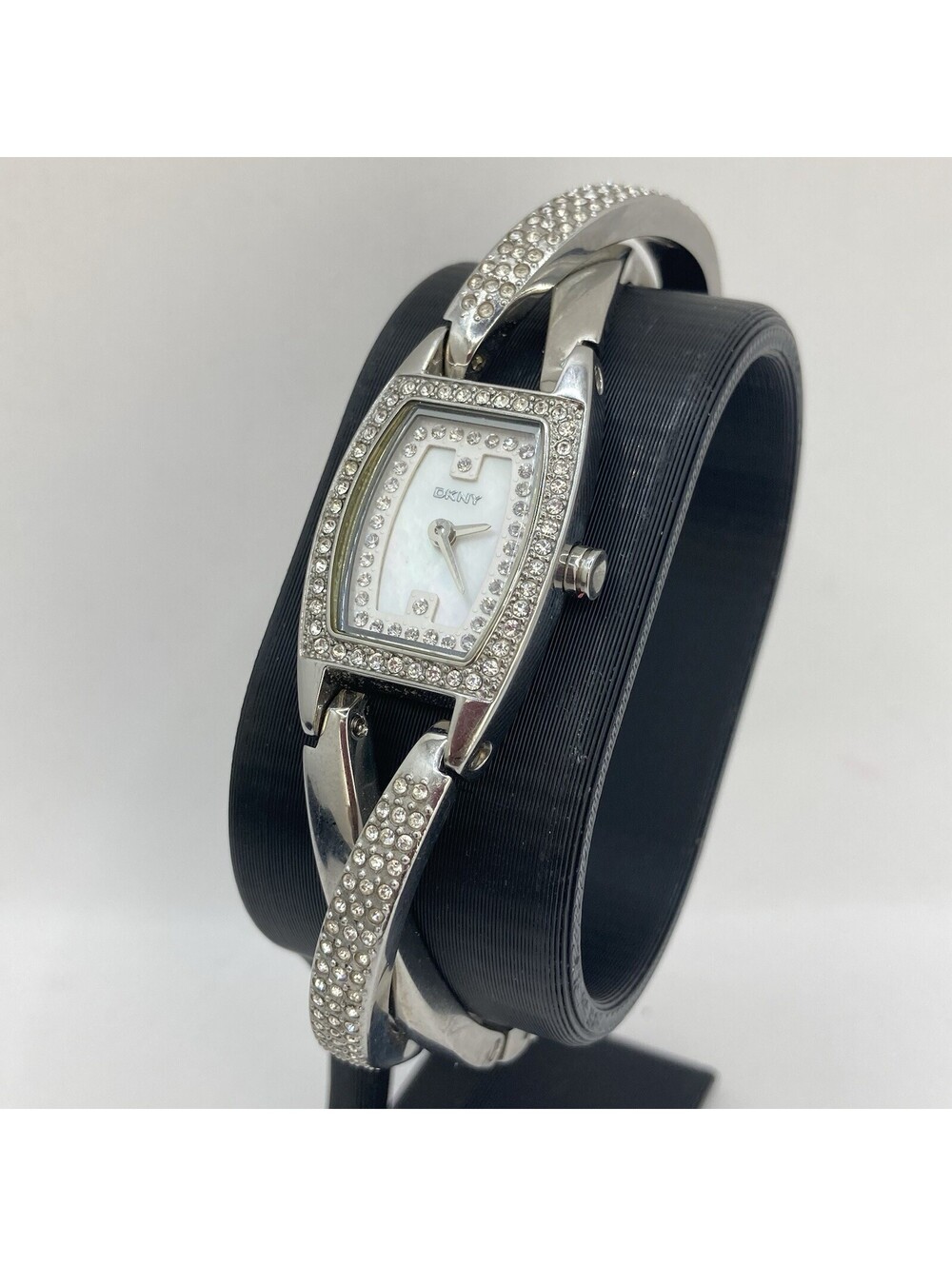 DKNY Women’s Watch Silver Tone Crystal Bezel Mother Pearl Dial Crossover NY4286